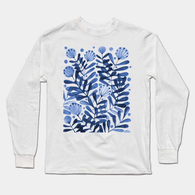 Flowers and foliage - blue Long Sleeve T-Shirt by wackapacka